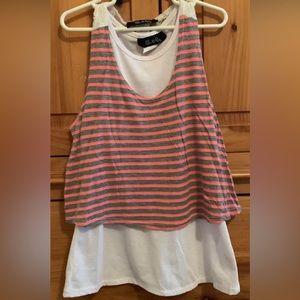 Urban Rose Twofer Striped Tank Top With Lace Back • Girls Size 10/12